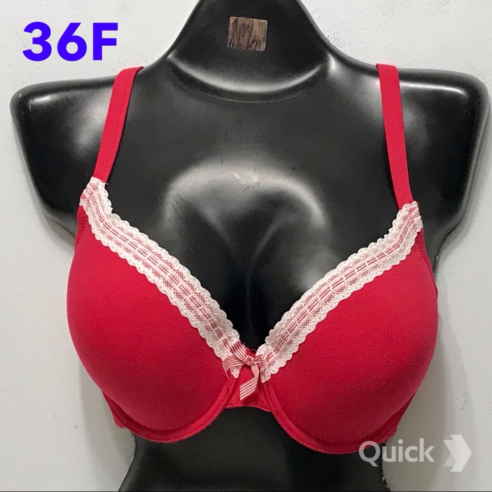 36F - New Next Red Lace Trim Cotton Contour Bra